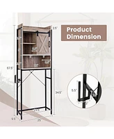 Givimo 4-Tier Multifunctional Toilet Storage Cabinet with Adjustable Shelf and Sliding Barn Door-Gray