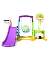 Costway 6 In 1 Toddler Climber and Swing Set w/ Basketball Hoop & Football Gate Backyard