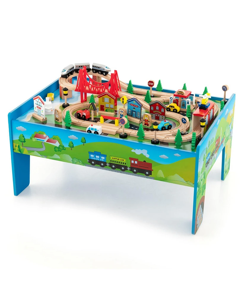 Givimo 80-Piece Wooden Train Set and Table