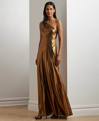 Lauren Ralph Women's One-Shoulder Metallic Chiffon Gown