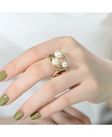 Genevive Sterling Silver 14k Gold Plated with Freshwater Pearls Ball Ring