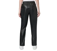 Hue Women's High-Rise Faux-Leather Drawstring Pants