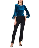 Msk Women's Embellished Velvet Ruffled Bell-Sleeve Top