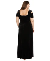 R & M Richards Plus Velvet Cold-Shoulder Gown