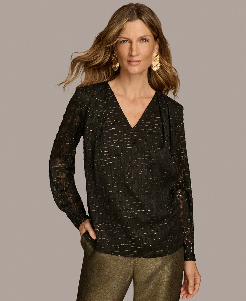 Donna Karan New York Women's Long Sleeve Metallic Top