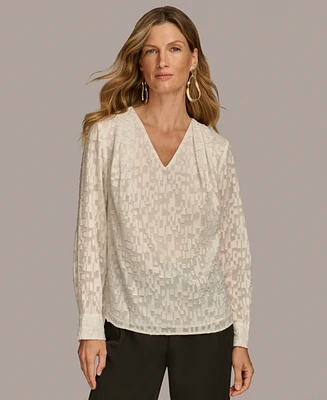 Donna Karan New York Women's Long Sleeve Metallic Top