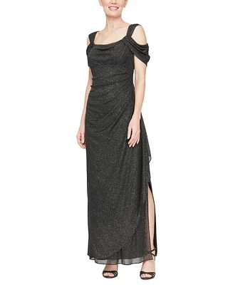 Alex Evenings Cold-Shoulder Draped Metallic Gown Regular & Petite Sizes