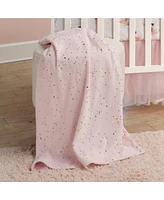 Lambs & Ivy Ballerina Baby Pink with Gold Stars 2-Sided Soft Baby Blanket