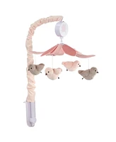 Lambs & Ivy Petals Pink/Gray Birds Musical Baby Crib Mobile Soother Toy