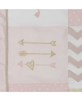 Lambs & Ivy Baby Love Metallic Gold/Pink/White Hearts, Stripes and Chevrons 4-Piece Nursery Crib Bedding Set