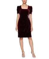 Alex Evenings Women's Velvet Puff-Sleeve Beaded Dress