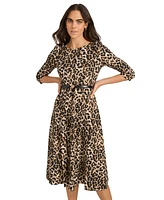 Calvin Klein Women's Leopard-Print Boat-Neck Midi Dress