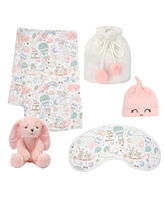 Lambs & Ivy 5 Piece Pink/White Bunny Infant/Newborn Baby Gift Set w/ Swaddle