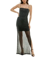 B Darlin Juniors' Rhinestone-Embellished Mesh Evening Gown