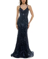 B Darlin Juniors' Sequined Lace-Up Gown