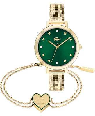 Lacoste Women's Gift Set Gold-Tone Stainless Steel Mesh Bracelet Watch 34mm