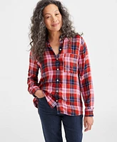 Style & Co Petite Sprinkle Metallic Plaid Button-Front Perfect Shirt, Created for Macy's