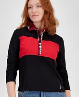 Nautica Jeans Women's Colorblocked Long-Sleeve Rugby Top