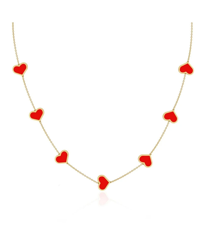 The Lovery Large Coral Heart Station Necklace 14K Gold