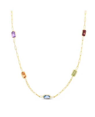 The Lovery Rainbow Gemstone Paperclip Necklace 14K Gold