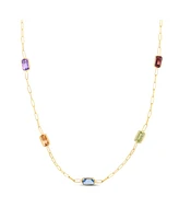 The Lovery Rainbow Gemstone Paperclip Necklace 14K Gold