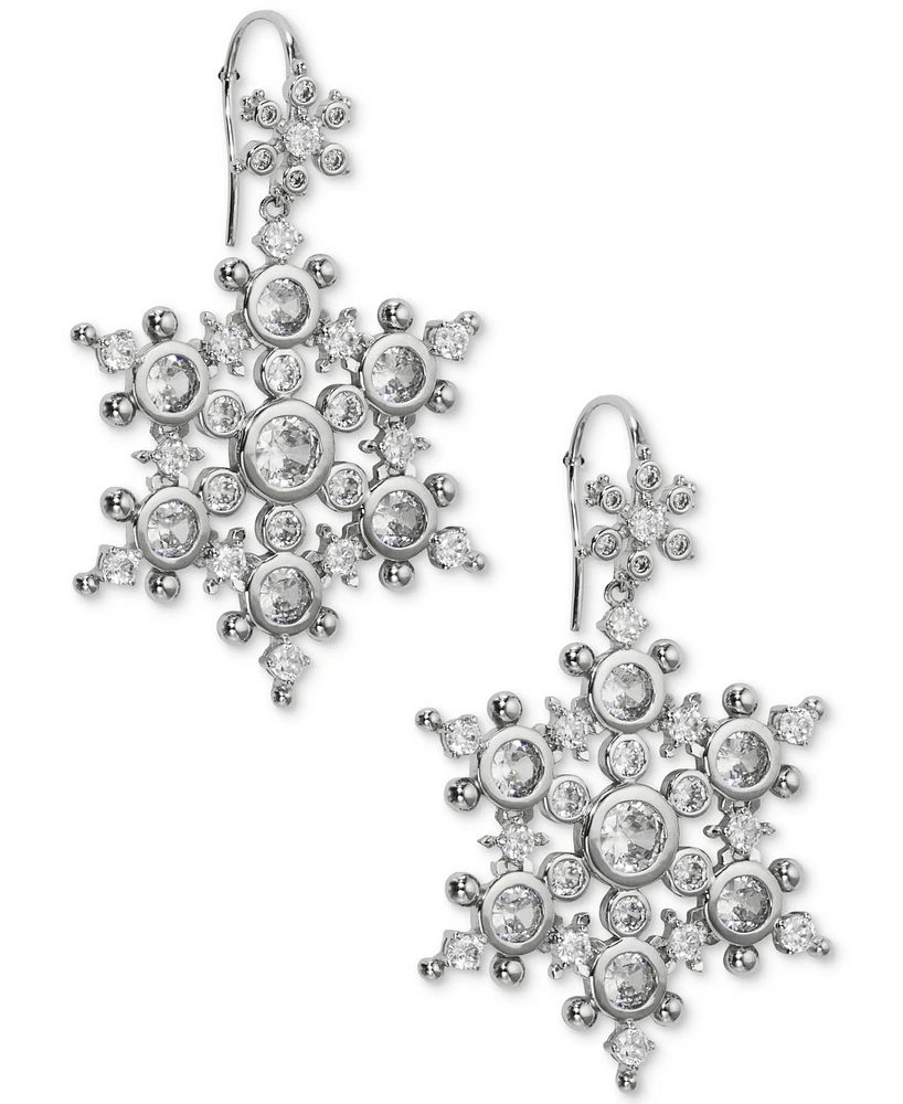 Ajoa By Nadri Silver-Tone Cubic Zirconia Snowflake Drop Earrings