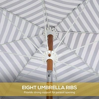 7' Patio Umbrella with Tilt, Vent, Ruffles, and Blue Stripe