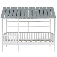 Streamdale Furniture Twin Kids House Bed with Roof, Rails, Shelves (Arriving 8/18)