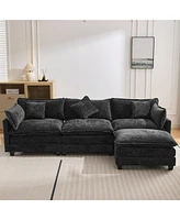 Streamdale Furniture Black Chenille L-Shape Sofa with Ottoman and Pillows