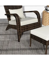 Wicker Adirondack Chair with Ottoman and Cushions