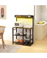 Streamdale Furniture Industrial Baker's Rack with Power & Led Lights for Kitchen Storage