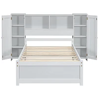 Twin Platform Bed with Storage Headboard and Lockers, Gray