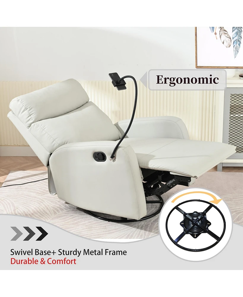 Simplie Fun 360° Swivel Rocking Recliner Chair with Padded Backrest for Nursery