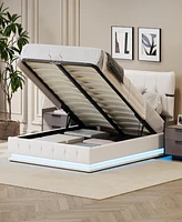 Streamdale Furniture Queen Size Upholstered Hydraulic Storage Bed with Rgb Led Light