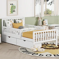 Simplie Fun Twin Wood Platform Bed with Guardrails and Storage