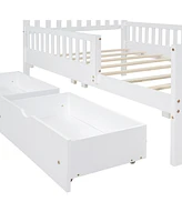 Simplie Fun Twin Wood Platform Bed with Guardrails and Storage