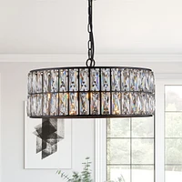 Modern Crystal Drum Chandelier with Black Frame for Home Lighting