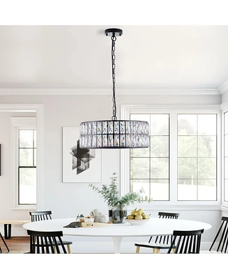 Streamdale Furniture Modern Crystal Drum Chandelier with Black Frame for Home Lighting