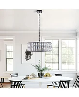 Streamdale Furniture Modern Crystal Drum Chandelier with Black Frame for Home Lighting