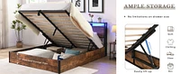 Queen Bed Frame with Bookcase, Lights, and Charging Station