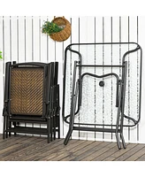 5-Piece Foldable Wicker Patio Dining Set with Umbrella Hole