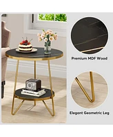 Tribesigns Faux Marble End Table, 2 Tier Round Side Table with Shelves