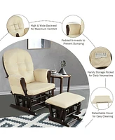 Costway Glider and Ottoman Cushion Set Wood Baby Nursery Rocking Chair