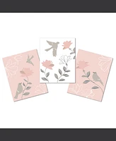 Lambs & Ivy Petals Pink/Gray/White Floral/Birds 11 by 14 Unframed Wall Art 3pc