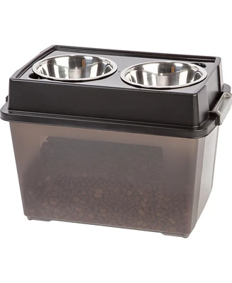 Iris Usa 47 Lbs./45 Qt (15"H) Large Elevated Feeder with Airtight Pet Food Storage Container, Dry Food Bin with Removable Dog Bowls in Lid, At Home or