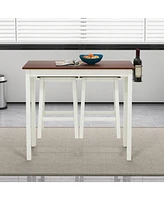 Vebreda 3-Piece Bar Table Set with 2 Wine Holders and Wooden Legs-White