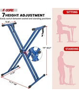 5 Core Keyboard Stand Double X Style Adjustable Piano Riser + Keyboard Piano Bench - Blue