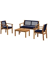 Outsunny 4pc Wood Outdoor Patio Furniture Set with Cushions, Blue