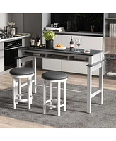 Bar Table with Power Outlets Counter Height Storage Compartments Wooden
