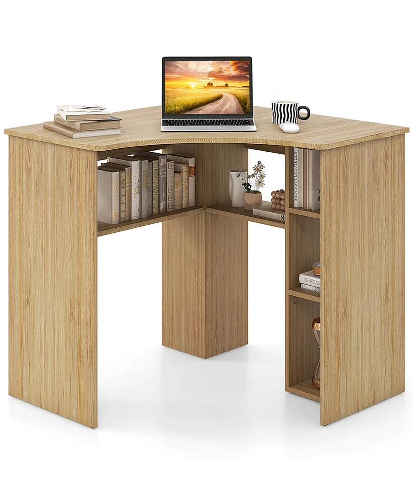 Costway L-Shaped Computer Desk with Storage Shelves Adjustable Shelf for Home Office